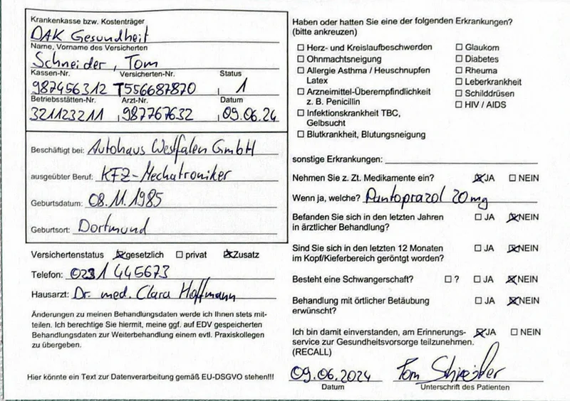 Original – handwritten form